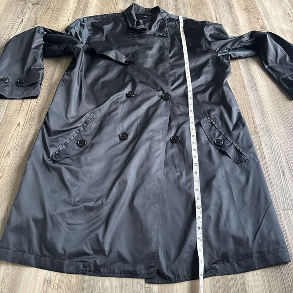 Gap Black Long Double Breasted Trench coat Raincoat Size Large - Picture 7 of 8